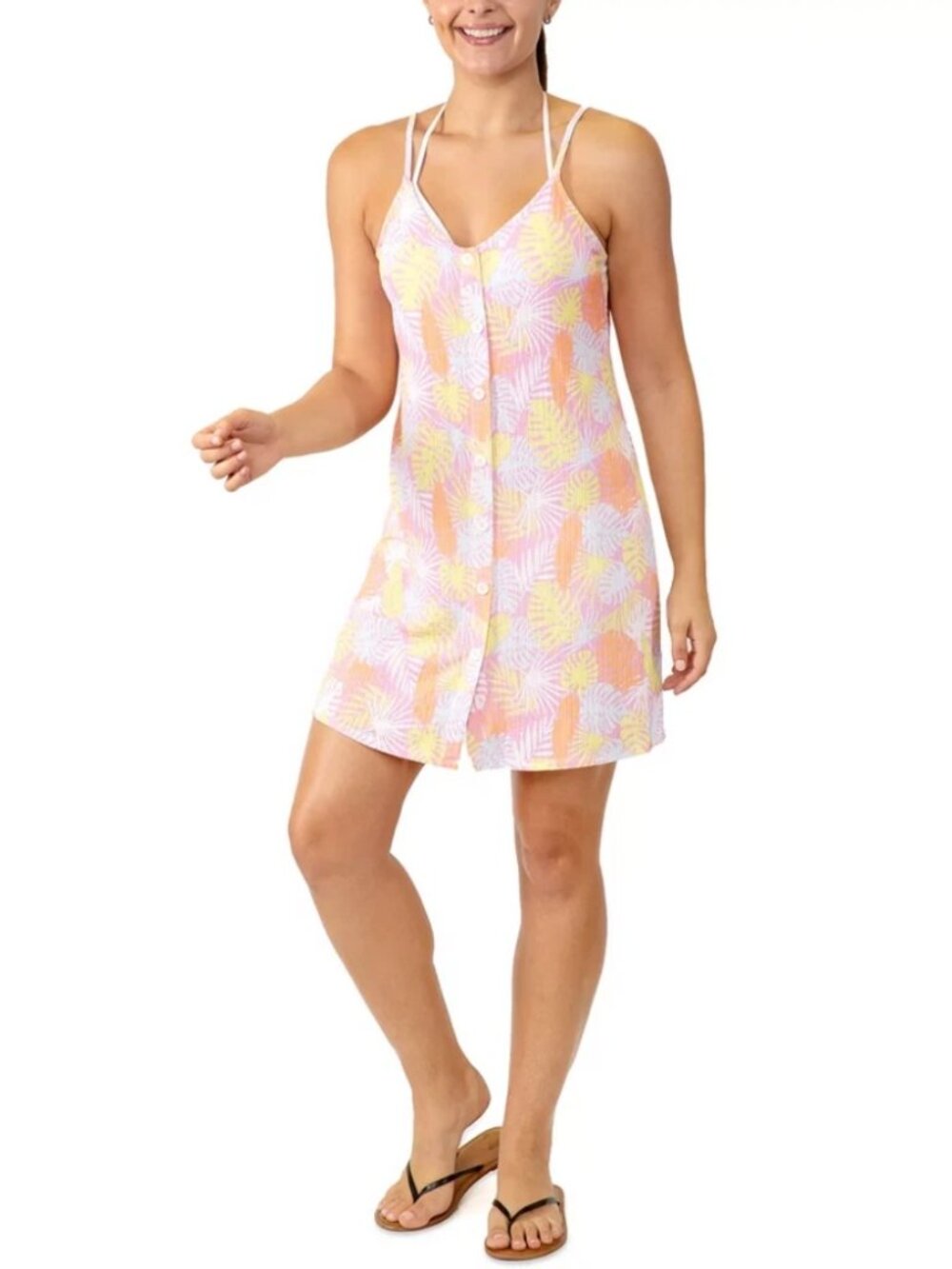 Miken Womens Swim Cover-up Leopard-Print Lace-up Mini Button Beachy Size L NWT